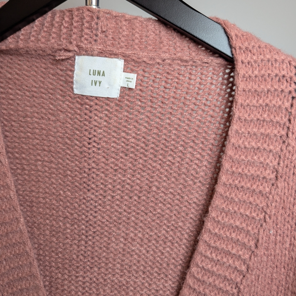 Luna Ivy Women's Size L Floral Embellished Pink Cardigan Sweater - Picture 2 of 9